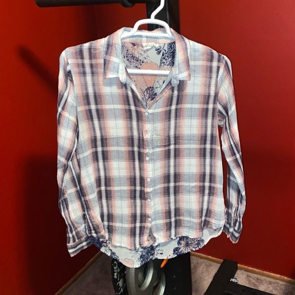 Plaid floral womens button up white crow